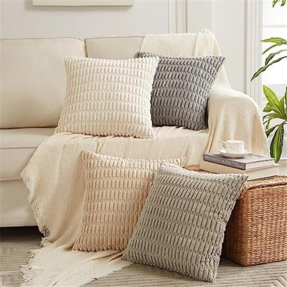 4 Packs Neutral Decorative Throw Pillow Covers 18x18 Inch Living NO INSERT